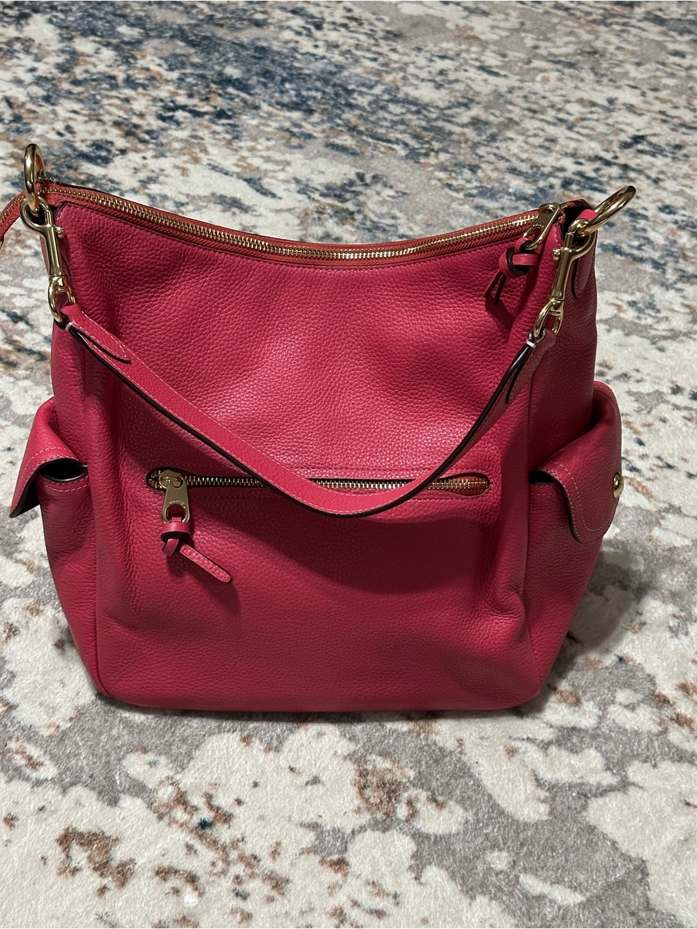 Pink Coach Pennie Pebbled Leather Shoulder Bag with Gold Hardware - Picture 2 of 7